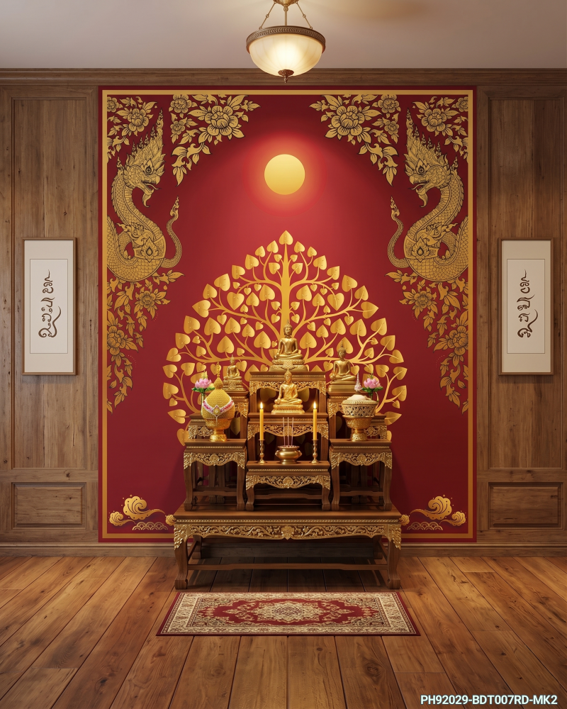 วอลเปเปอร์ติดผนังลายไทย ภาพต้นโพธิ์ พญานาค