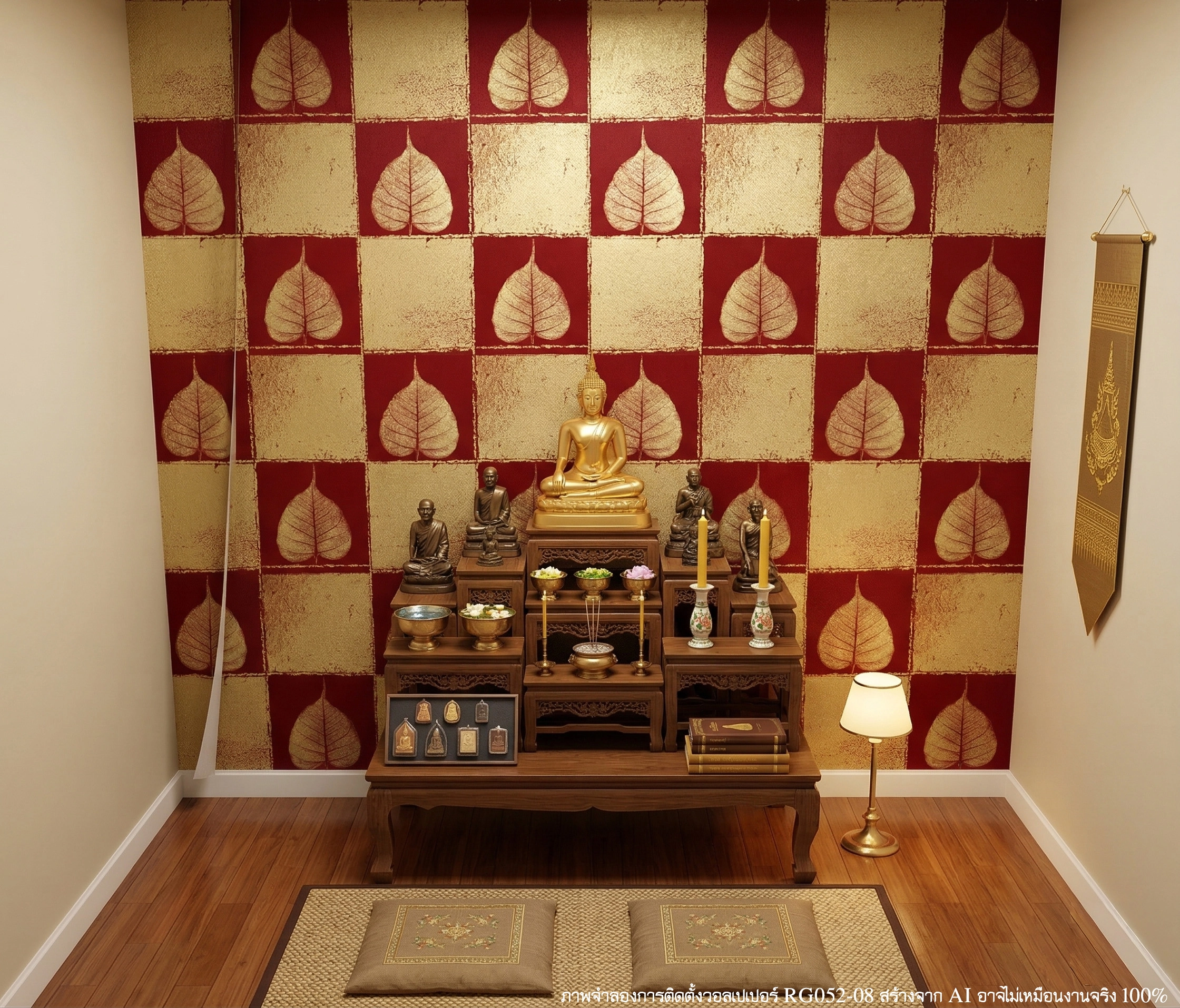 RG052-08 วอลเปเปอร์ติดผนังลายใบโพธิ์ทอง